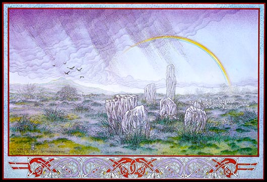 A standing stone, painting by Jim Fitzpatrick
